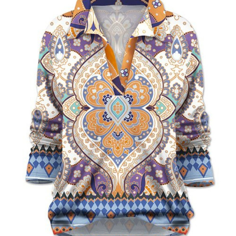 NWOT  UDEAR | Beige & Purple Floral V-Neck Long-Sleeve Top   TB1-45